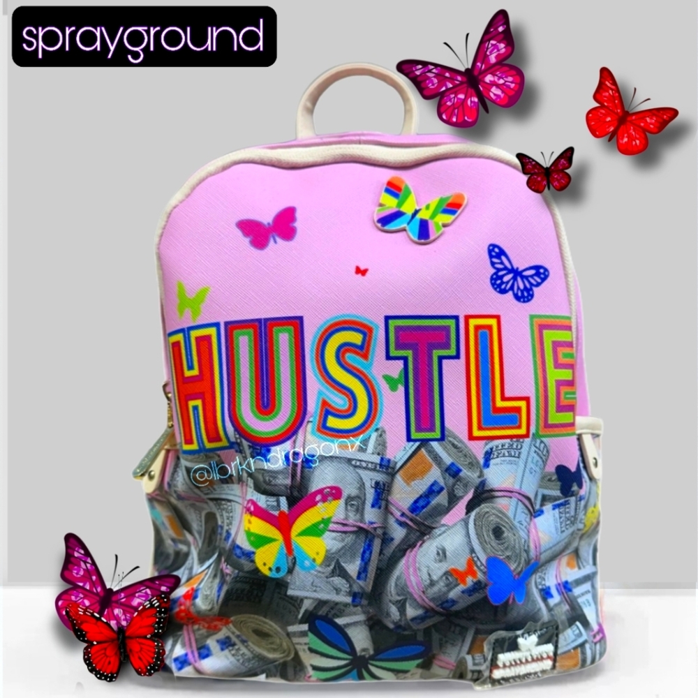 Sprayground Pink Butterfly Hustle Backpack Limited Edition Special Collab - Picture 1 of 9